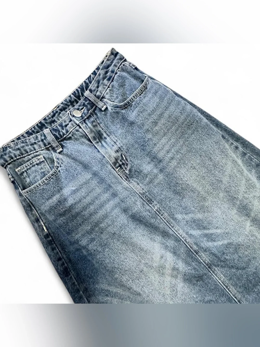 Cider A-Line Faded Denim Maxi Skirt